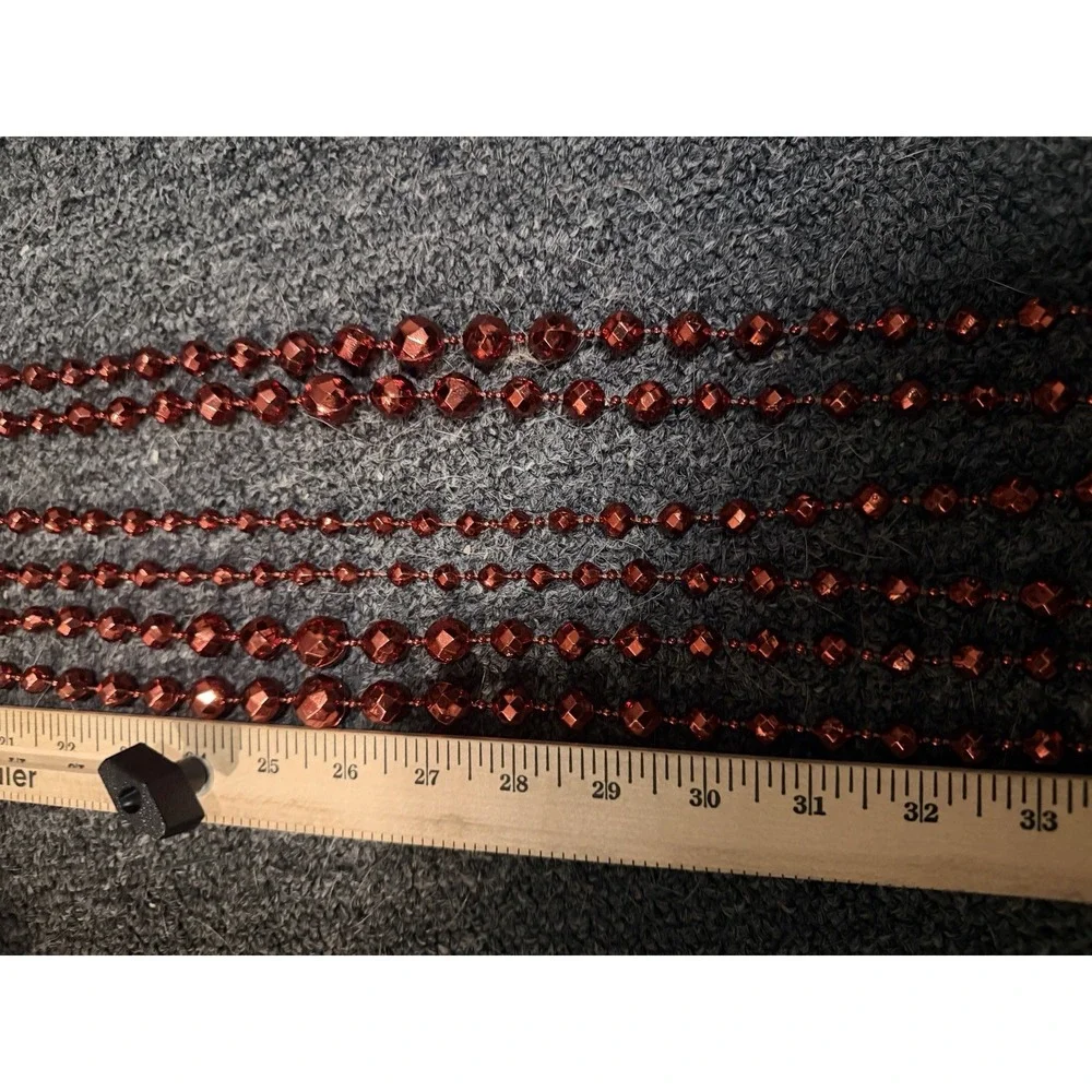 Vintage Style Red Faceted Bead Garland Strand 70 Inch Christmas Holiday Decor